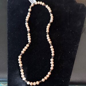 Y2K 14K Freshwater Pearl & Smoky Quartz Necklace NWT – Peach Pearls, Faceted Gem